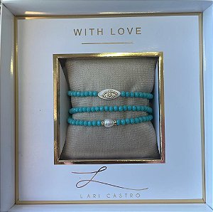 Kit Pulseiras Olho Grego Zircônias Turquesa