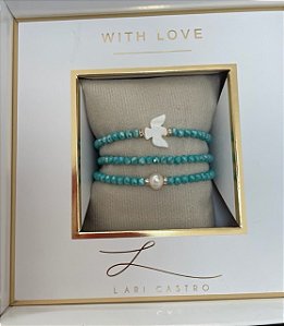 kit Pulseiras Divino Espirito Turquesa brilhante