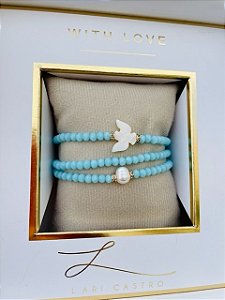 kit Pulseiras Madrepérola  Divino Espirito Santo Azul claro
