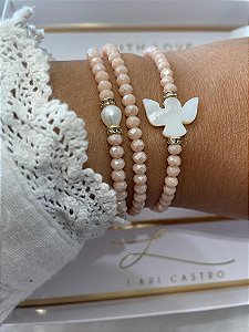 Kit Pulseiras Divino Espirito Santo Bege Brilhante