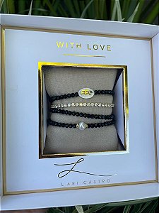 kit Pulseiras  Fé Cristais Preto + Riviera Zircônias