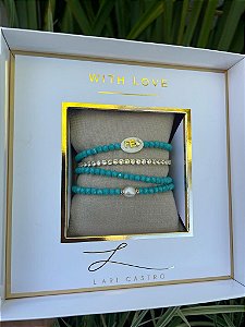 kit Pulseiras  Fé Cristais Turquesa + Riviera Zircônias