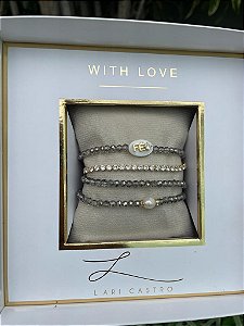 Kit Pulseiras Fé Cinza + Riviera Zircônias