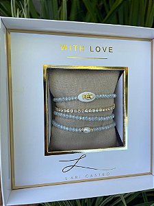 Kit Pulseiras  Fé Cristais  Azul céu + Riviera Zircônias