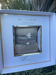 kit Pulseiras Madrepérola Divino Espírito Santo Azul mar