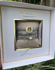 kit Pulseiras Nossa Senhora Aparecida Azul Mar