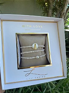 Kit Pulseiras Nossa Senhora Aparecida Bege Brilhante