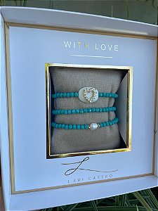 Trio de Pulseiras Coração  Turquesa