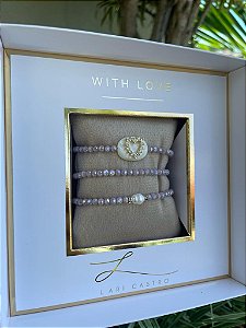 Trio de Pulseiras Coração  Lavanda