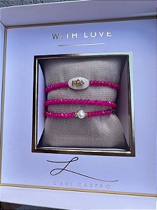 Trio Pulseiras Fé Cristais Pink