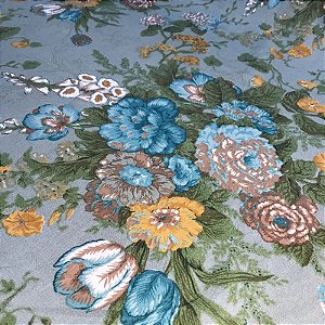 Tecido Pure Linem Estampado Floral  / Azul - Fiama
