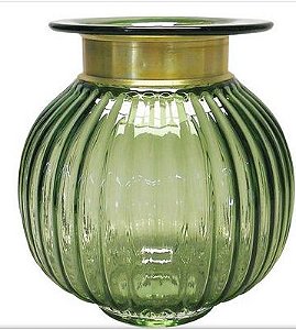 Vaso em Vidro Transparente Verde c/ Metal Dourado 17cm BTC