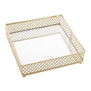 Bandeja em Metal com Espelho Barcelona Ouro 30,5x11,5cm - Lyor