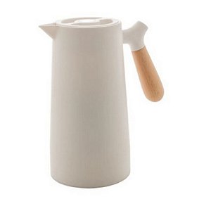 Garrafa Térmica de Café Plástico Com Cabo Madeira Nórdica Branca 1 Litro