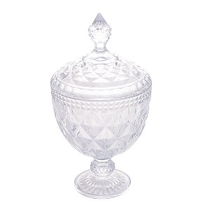 Potiche Decorativo com Pé de Cristal Diamond Transparente