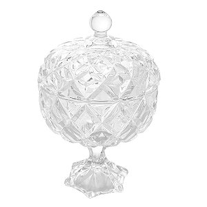 Potiche Decorativo de Cristal Deli Diamond Com Pé 18x28cm