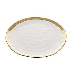 Prato Raso de Porcelana Branco e Dourado Dubai 25 cm - LYOR