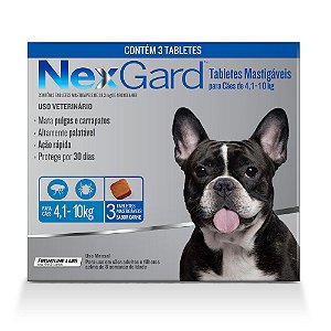 Antipulgas e Carrapatos NexGard para Cães de 4,1 a 10kg 3 comprimidos