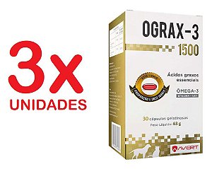 Ograx 1500mg Omega-3 Avert 30 Capsulas Cães E Gatos Kit Com 3 Unidades