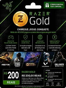 Razer Gold R$ 200,00 - Recarga de Créditos | Playgamescard
