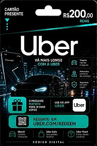 Gift Card Uber R$ 200,00 - Cartão Presente Digital
