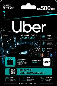 Gift Card Uber R$ 500,00 - Cartão Presente Digital