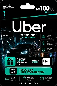 Gift Card Uber R$ 100 Código Digital - Envio Imediato