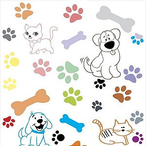 Papel Adesivo Animais Pets e Cats Colorido