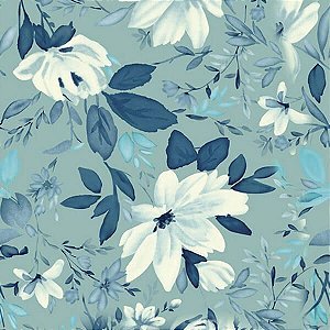 Papel Adesivo Floral Azul e Branco