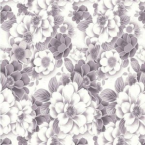 Papel Adesivo Floral Branco e Cinza 03