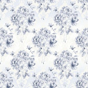 Papel Adesivo Floral Azul e Branco 02