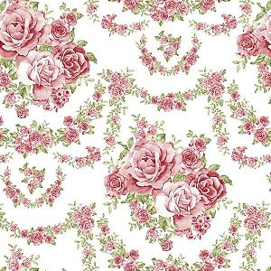Papel Adesivo Floral Rosa com Fundo Branco 01