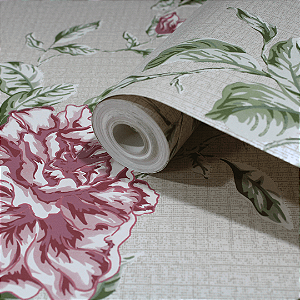 Papel de Parede Floral Bege Claro Rolo com 10 Metros