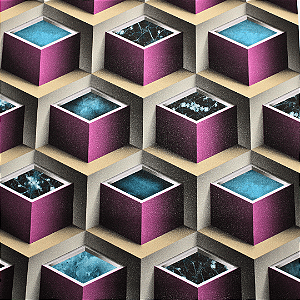 Papel de Parede Geométrico 3D Tons de Rosa e Azul Rolo com 10 Metros