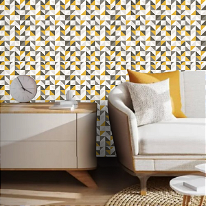 Papel de Parede Geométrico Tons de Amarelo e Preto Rolo com 10 Metros