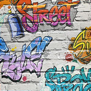 Papel de Parede Grafite Colorido Rolo com 10 Metros