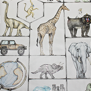 Papel de Parede Infantil Safari Fundo Creme Rolo com 10 Metros