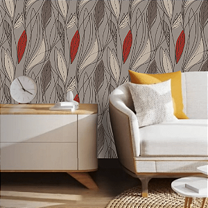 Papel de Parede Boho Tons de Fendi e Vermelho Rolo com 10 Metros