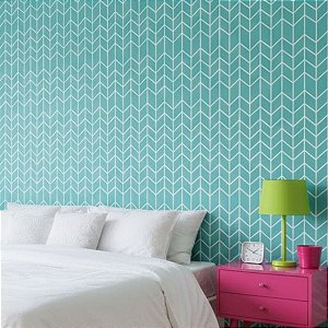 Papel de Parede Adesivo Geométrico Zig Zag Azul Turquesa Vinílico Impermeável 5MX45CM