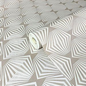 Papel de Parede Geométrico fundo Bege Importado Luxo 15 Metros Lavável para Residencial e Comercial