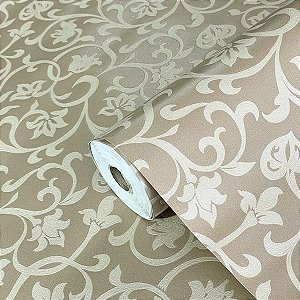 Papel de Parede Ramos fundo Bege Escuro 15 Metros Texturizado e Lavável para Residencial e Comercial