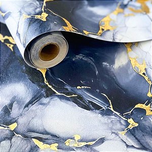 Papel de Parede Autocolante Mármore Azul 5M Vinílico Impermeável Ideal P/ Salas Escritórios Lavabo