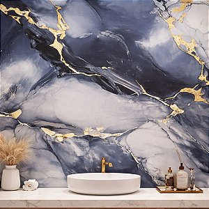 Papel de Parede Autocolante Mármore Azul Vinílico Impermeável 5MX45CM
