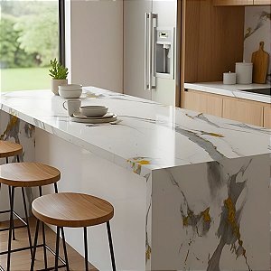 Papel de Parede Autocolante Mármore Com Dourado Brilhante Vinílico Impermeável 5MX45CM