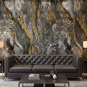Papel de Parede Mármore Cinza Com Dourado Brilhante Vinílico Impermeável 5MX45CM