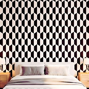 Papel de Parede Adesivo Geométrica Hexágono Preto&Branco Vinílico Impermeável 5MX45CM