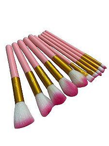 Kit 10 Pincéis Kabuki Rosa