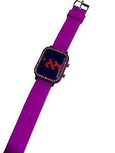 Relógio Digital Roxo com Strass