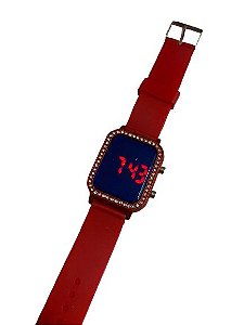 Relógio Digital Vermelho com Strass