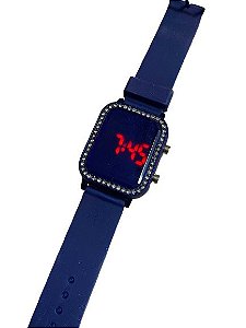 Relógio Digital Azul com Strass